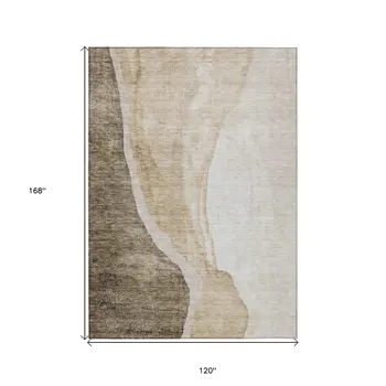 10' X 14' Brown And Taupe Abstract Washable Indoor Outdoor Area Rug