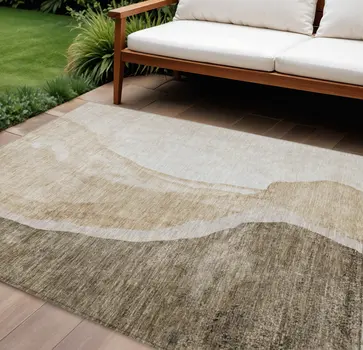 10' X 14' Brown And Taupe Abstract Washable Indoor Outdoor Area Rug