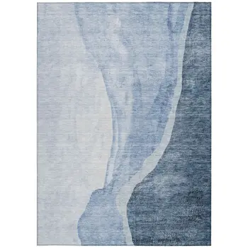 5' X 8' Navy Blue And Sky Blue Abstract Washable Indoor Outdoor Area Rug