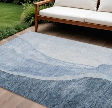 8' X 10' Navy Blue And Sky Blue Abstract Washable Indoor Outdoor Area Rug