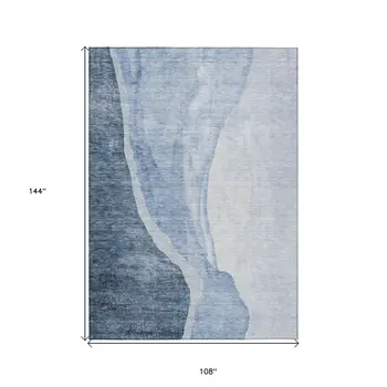 9' X 12' Navy Blue And Sky Blue Abstract Washable Indoor Outdoor Area Rug