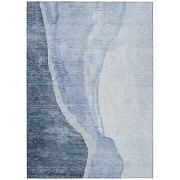 9' X 12' Navy Blue And Sky Blue Abstract Washable Indoor Outdoor Area Rug
