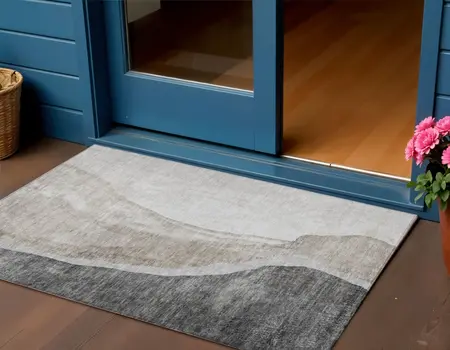 3' X 5' Charcoal Gray And Taupe Abstract Washable Indoor Outdoor Area Rug