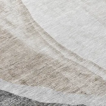 8' Charcoal Gray And Taupe Round Abstract Washable Indoor Outdoor Area Rug