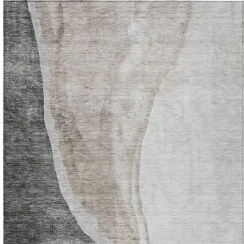 8' X 10' Charcoal Gray And Taupe Abstract Washable Indoor Outdoor Area Rug
