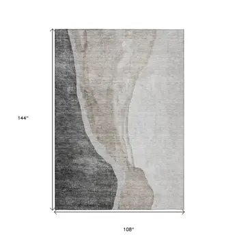9' X 12' Charcoal Gray And Taupe Abstract Washable Indoor Outdoor Area Rug