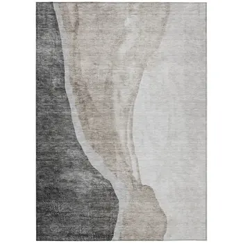 9' X 12' Charcoal Gray And Taupe Abstract Washable Indoor Outdoor Area Rug
