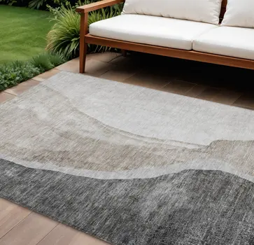 10' X 14' Charcoal Gray And Taupe Abstract Washable Indoor Outdoor Area Rug