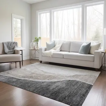 10' X 14' Charcoal Gray And Taupe Abstract Washable Indoor Outdoor Area Rug