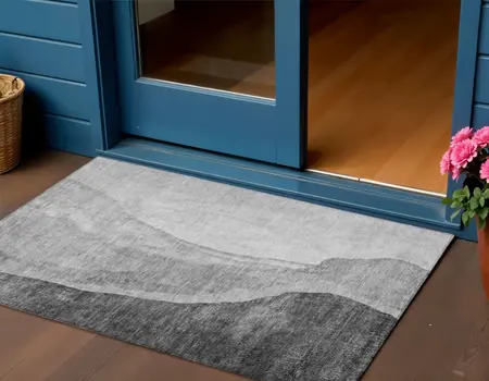 3' X 5' Gray Charcoal And Silver Abstract Washable Indoor Outdoor Area Rug