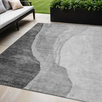 5' X 8' Gray Charcoal And Silver Abstract Washable Indoor Outdoor Area Rug