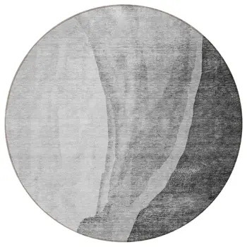 8' Gray Charcoal And Silver Round Abstract Washable Indoor Outdoor Area Rug