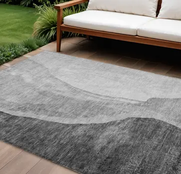 9' X 12' Gray Charcoal And Silver Abstract Washable Indoor Outdoor Area Rug