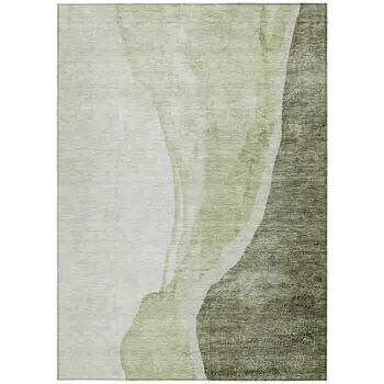 3' X 5' Olive Green And Beige Abstract Washable Indoor Outdoor Area Rug