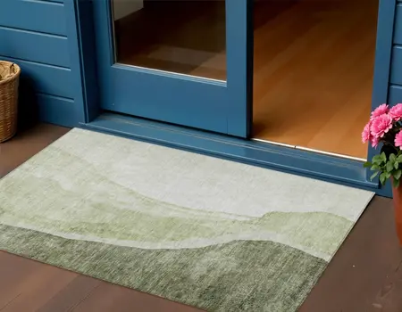 3' X 5' Olive Green And Beige Abstract Washable Indoor Outdoor Area Rug