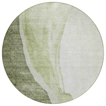 8' Olive Green And Beige Round Abstract Washable Indoor Outdoor Area Rug