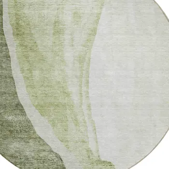 8' Olive Green And Beige Round Abstract Washable Indoor Outdoor Area Rug
