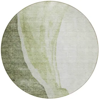 8' Olive Green And Beige Round Abstract Washable Indoor Outdoor Area Rug