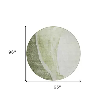 8' Olive Green And Beige Round Abstract Washable Indoor Outdoor Area Rug