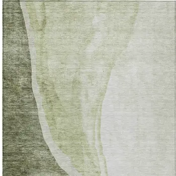 9' X 12' Olive Green And Beige Abstract Washable Indoor Outdoor Area Rug