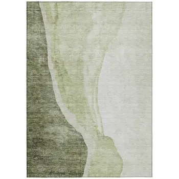 9' X 12' Olive Green And Beige Abstract Washable Indoor Outdoor Area Rug