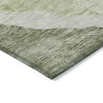 9' X 12' Olive Green And Beige Abstract Washable Indoor Outdoor Area Rug