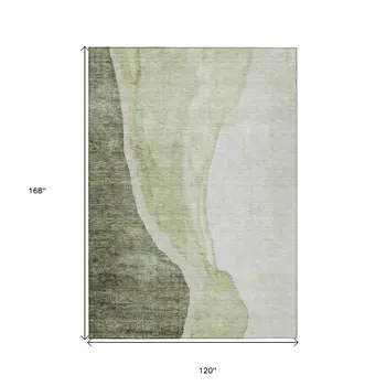 10' X 14' Olive Green And Beige Abstract Washable Indoor Outdoor Area Rug