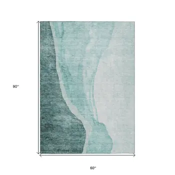 5' X 8' Teal Blue Aqua And Mint Green Abstract Washable Indoor Outdoor Area Rug