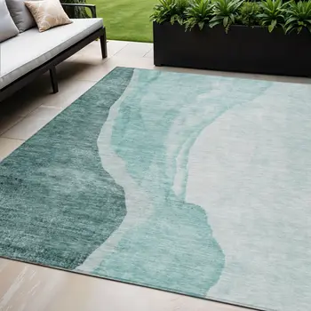 5' X 8' Teal Blue Aqua And Mint Green Abstract Washable Indoor Outdoor Area Rug