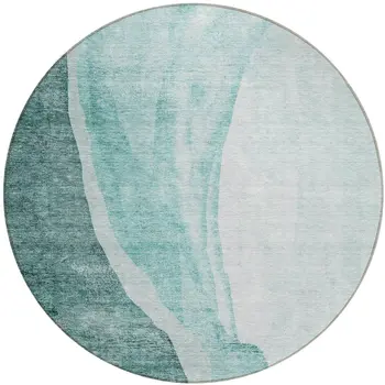 8' Teal Blue Aqua And Mint Green Round Abstract Washable Indoor Outdoor Area Rug