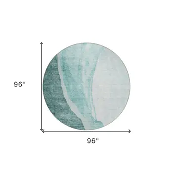 8' Teal Blue Aqua And Mint Green Round Abstract Washable Indoor Outdoor Area Rug