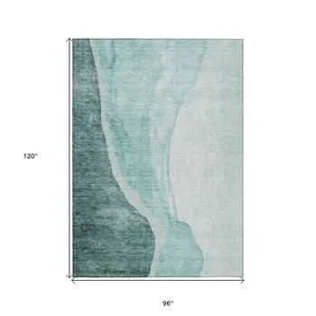 8' X 10' Teal Blue Aqua And Mint Green Abstract Washable Indoor Outdoor Area Rug