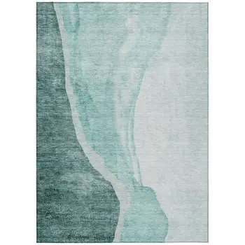 8' X 10' Teal Blue Aqua And Mint Green Abstract Washable Indoor Outdoor Area Rug