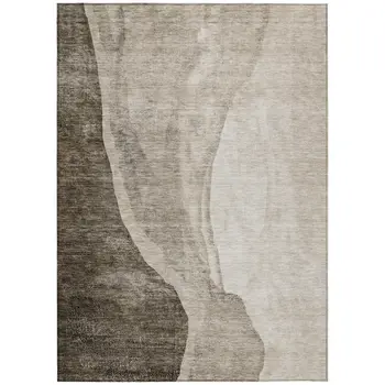 3' X 5' Taupe And Brown Abstract Washable Indoor Outdoor Area Rug