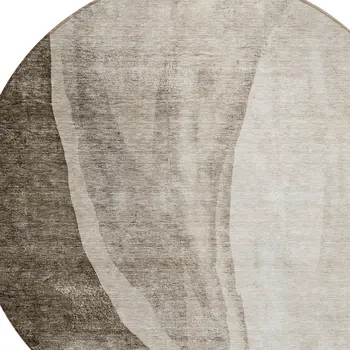 8' Taupe And Brown Round Abstract Washable Indoor Outdoor Area Rug