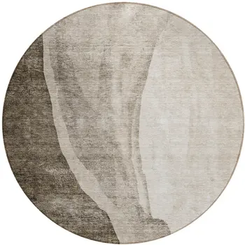 8' Taupe And Brown Round Abstract Washable Indoor Outdoor Area Rug