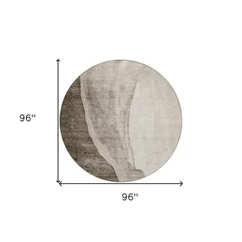 8' Taupe And Brown Round Abstract Washable Indoor Outdoor Area Rug