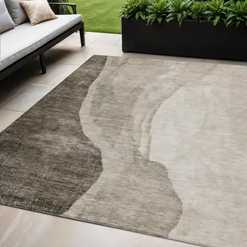 8' X 10' Taupe And Brown Abstract Washable Indoor Outdoor Area Rug