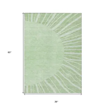 3' X 5' Green And Mint Green Abstract Washable Indoor Outdoor Area Rug