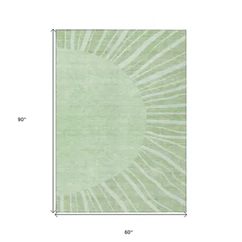 5' X 8' Green And Mint Green Abstract Washable Indoor Outdoor Area Rug
