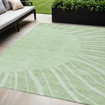5' X 8' Green And Mint Green Abstract Washable Indoor Outdoor Area Rug
