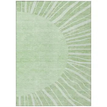 5' X 8' Green And Mint Green Abstract Washable Indoor Outdoor Area Rug