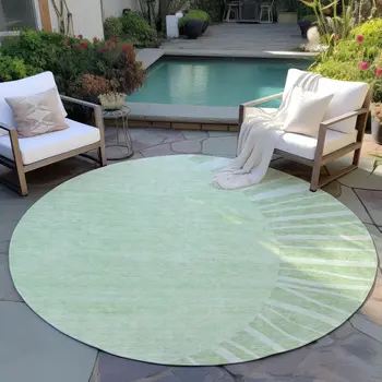 8' Green And Mint Green Round Abstract Washable Indoor Outdoor Area Rug