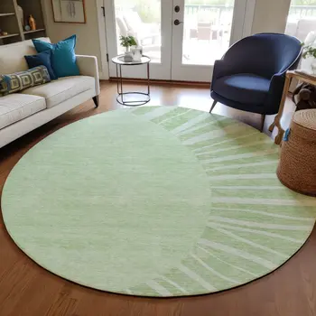 8' Green And Mint Green Round Abstract Washable Indoor Outdoor Area Rug