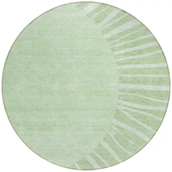 8' Green And Mint Green Round Abstract Washable Indoor Outdoor Area Rug