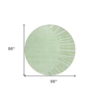 8' Green And Mint Green Round Abstract Washable Indoor Outdoor Area Rug