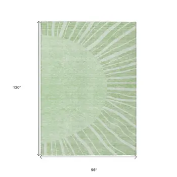 8' X 10' Green And Mint Green Abstract Washable Indoor Outdoor Area Rug
