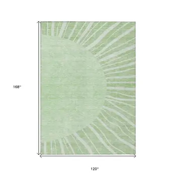 10' X 14' Green And Mint Green Abstract Washable Indoor Outdoor Area Rug