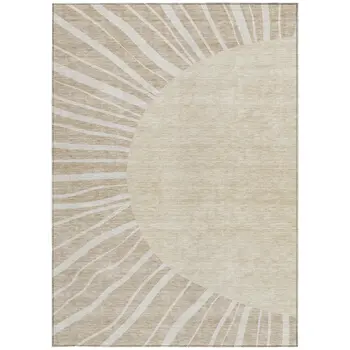 3' X 5' Beige And Khaki Abstract Washable Indoor Outdoor Area Rug