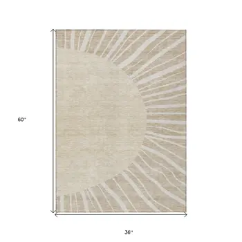 3' X 5' Beige And Khaki Abstract Washable Indoor Outdoor Area Rug